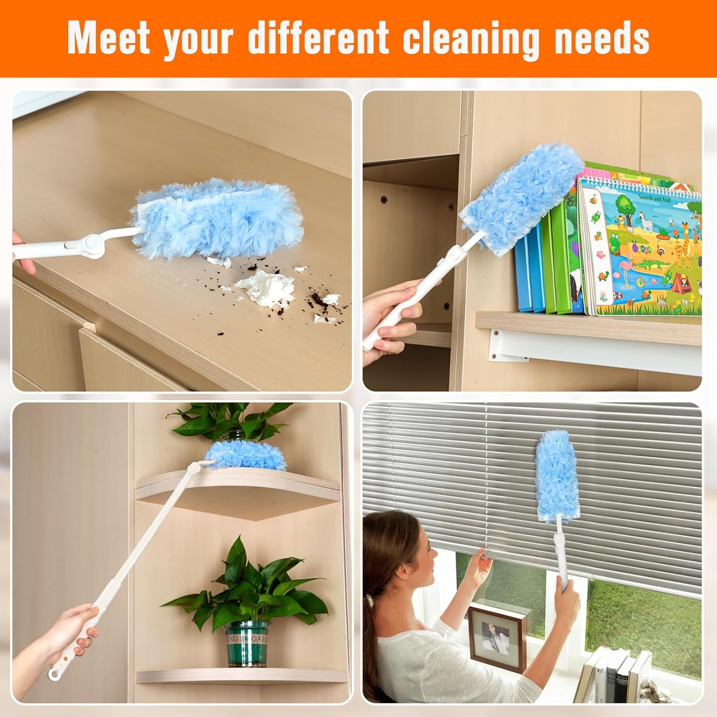 Heavy Duty Duster Refills for Swiffer Dusters, 360° Multi-Surface Microfiber Duster Refills with 2.5 ft Extended Handle, Unscented Disposable Feather Dusting Kit (30 Count Refills, 2 Handles)
