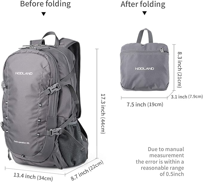 NODLAND Lightweight Backpack, Travel 40L Foldable Water-Resistant Daypack - Image 2