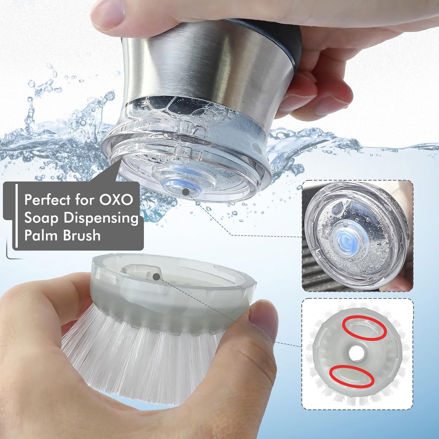 Palm Brush Refills for OXO Steel Soap Dispensing Dish Brush - 8 Pack Cleaning Replacement Brush Head for OXO Palm Brush(Grey)