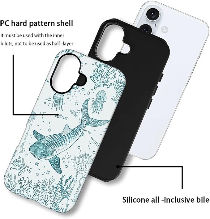 for iPhone 16 Case, HH2 Ocean Whale Shark Hybrid 2 Layer Hard Shell Silicone - Image 3