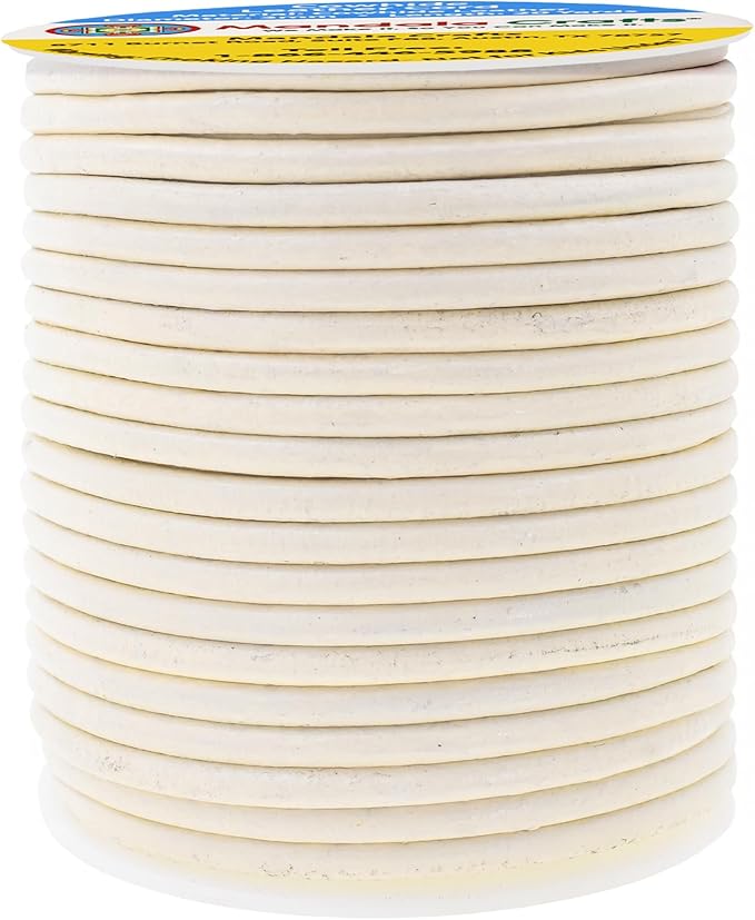 Mandala Crafts Round Genuine Cream Leather Cord - Image 2