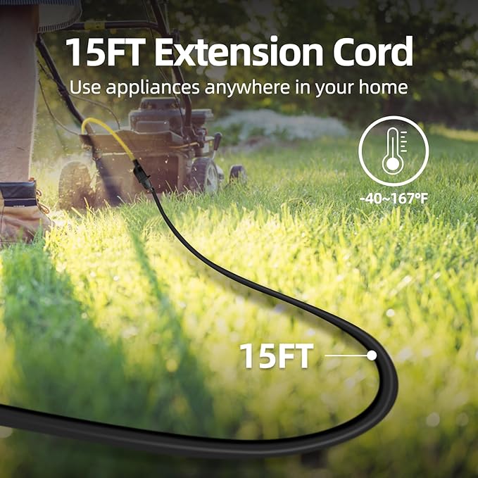 TiFFCOFiO Indoor Outdoor Extension Cord Waterproof, 15 Feet 3 Prong Power Cord - Image 2
