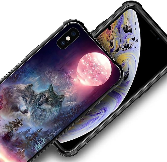 for iPhone Xs Max Case, Star Two Wolfs Howling Pattern Graphic Design Girl Boy - Image 3