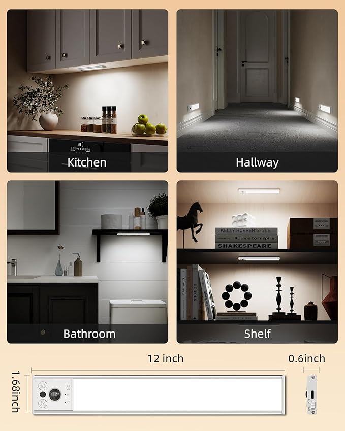 EZVALO 12inch Under Cabinet Lighting, LED Motion Sensor Light Indoor, 3100mAh - Image 7