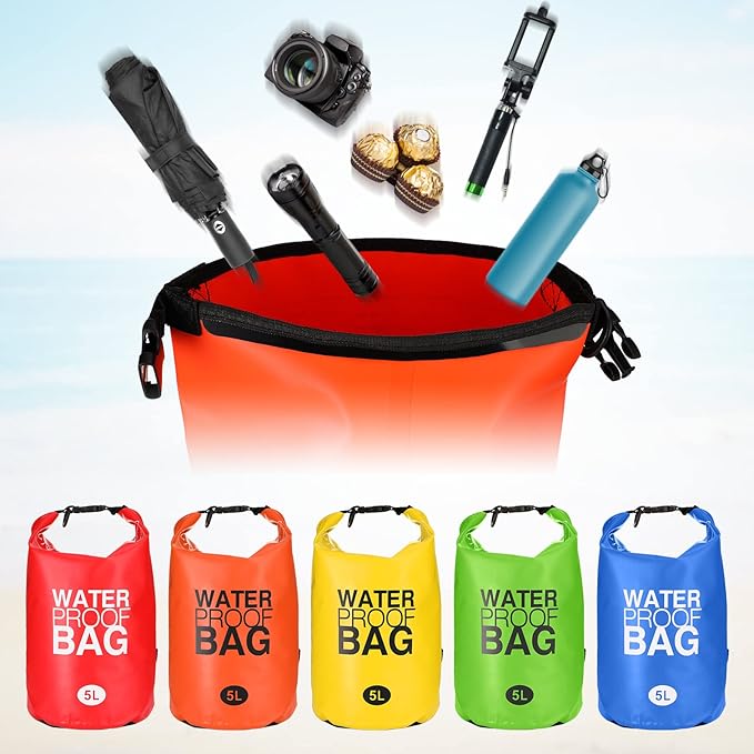Jexine 15 Pack Dry Bag Waterproof, 5L Ultralight Dry Sacks Roll Top Storage Bag - Image 7
