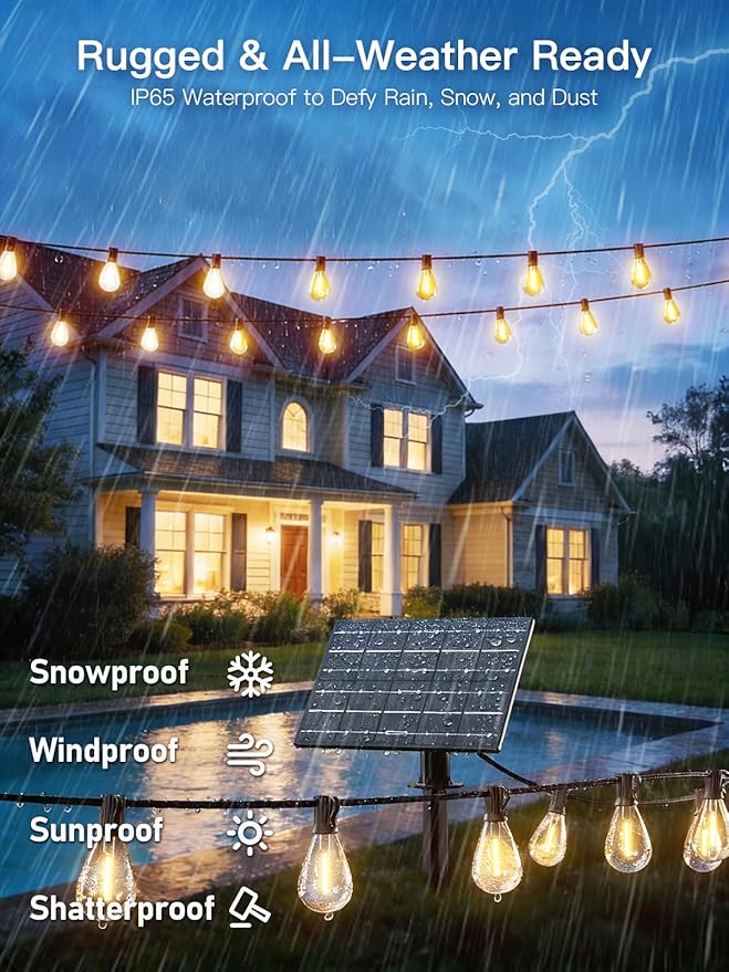 200FT Solar String Lights Outdoor Waterproof, 72+2 LED Solar Powered Lights - Image 4