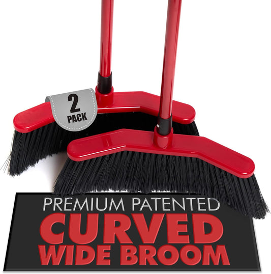 Da Vinci Curved Angle Broom (2) - Sturdy Wide Broom for Indoor/Outdoor Sweeping, Heavy Duty Steel Telescopic Handle, Durable PVC Bristles, Ideal for Pet Hair, Dust, Kitchen & Rough Surfaces