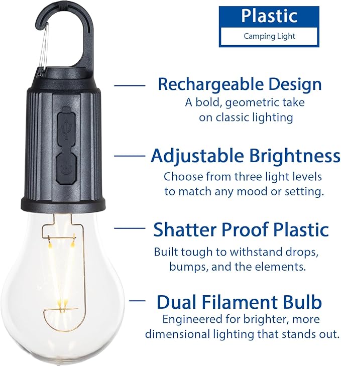 Rechargeable Camp Light, Warm White LED Globe Bulb, Battery Powered - Image 2