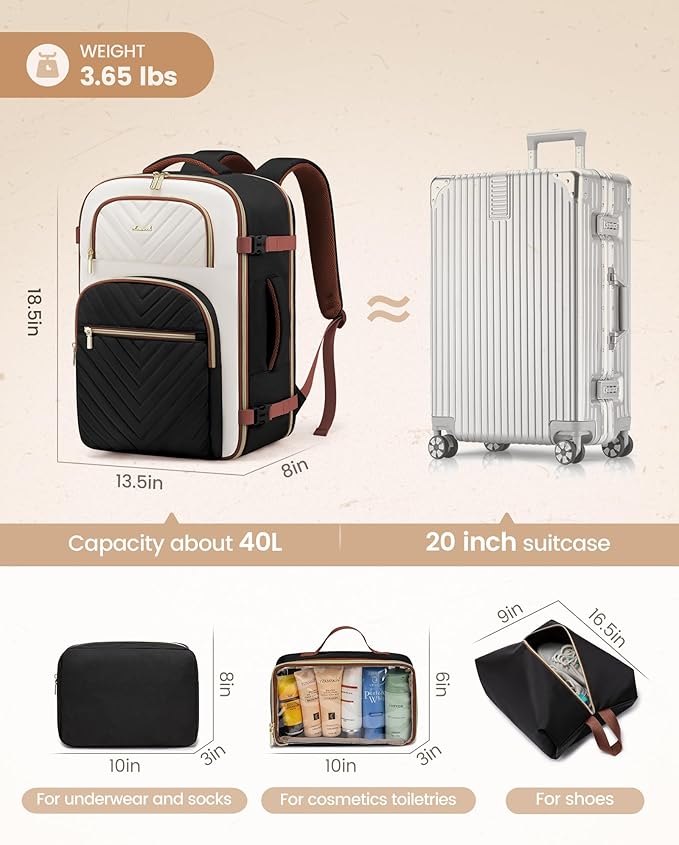 LOVEVOOK Travel Backpack Carry on Flight Approved 40L, Waterproof TSA Travel - Image 5