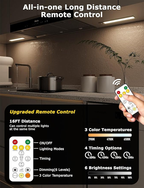 12" Ultra-Thin Under Cabinet Lighting Wireless, Aluminum Alloy Under Counter - Image 2