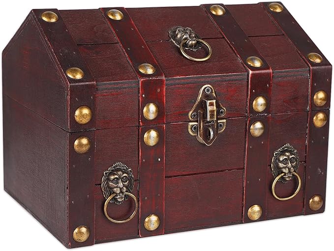 SICOHOME Large Treasure Chest 9.4“x6.9”x7“ Wooden Pirate Treasure Box by SICOHOME