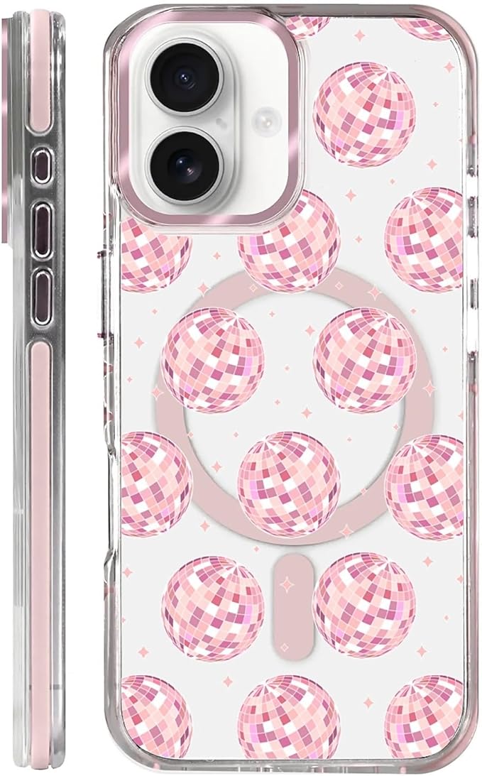 Case for iPhone 16 Plus, Disco Balls Pink Phone Case Design，for Women Girls by Toulas