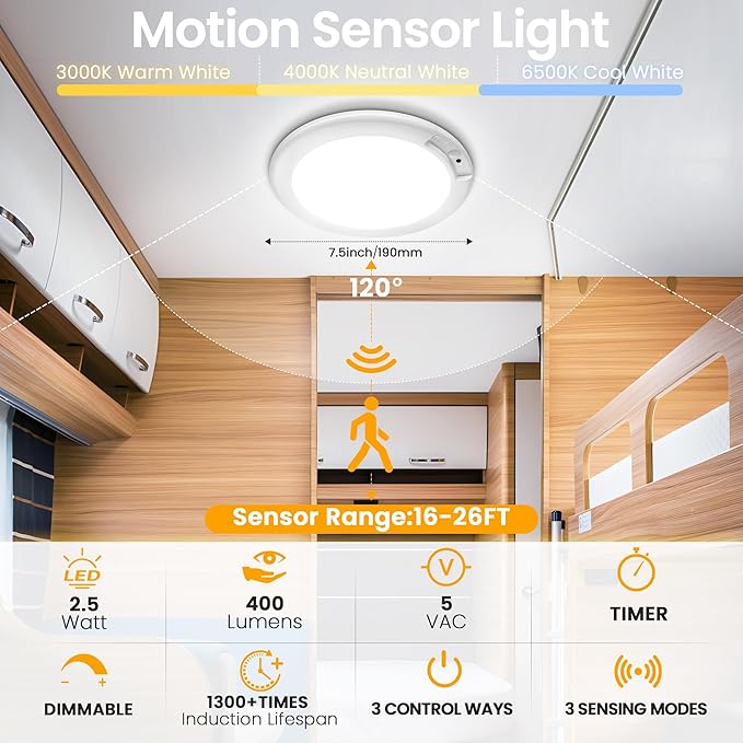 SunRider 4-Pack Rechargeable Motion Sensor LED Ceiling Light - Image 2