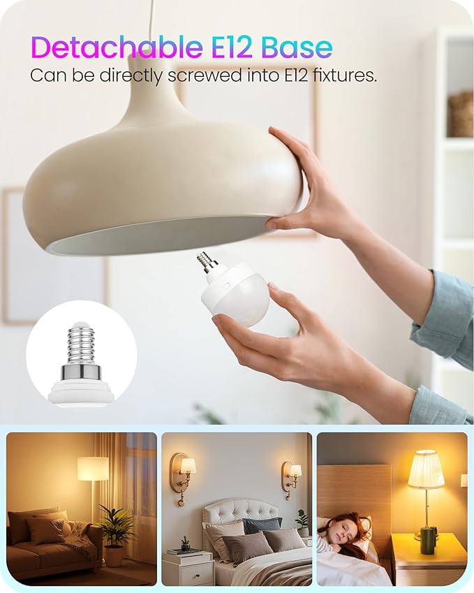 Rechargeable Light Bulbs with Remote Control, 2 Pack E12 Base Battery Operated - Image 2