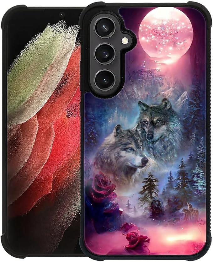 for Samsung Galaxy S23 FE Case, Star Two Wolfs Howling Pattern Graphic Design by FKBRCL4U