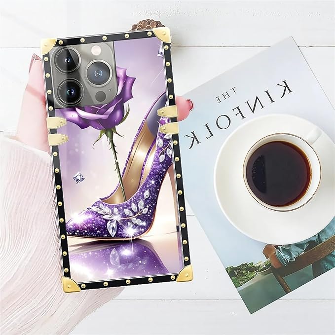 Compatible with iPhone 15 Pro Max Case, High Heeled Purple Diamond Rose Luxury - Image 7