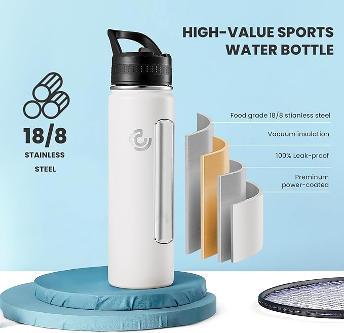 COKTIK 22oz Sports Water Bottle, Stainless Steel Water Bottle - Image 3
