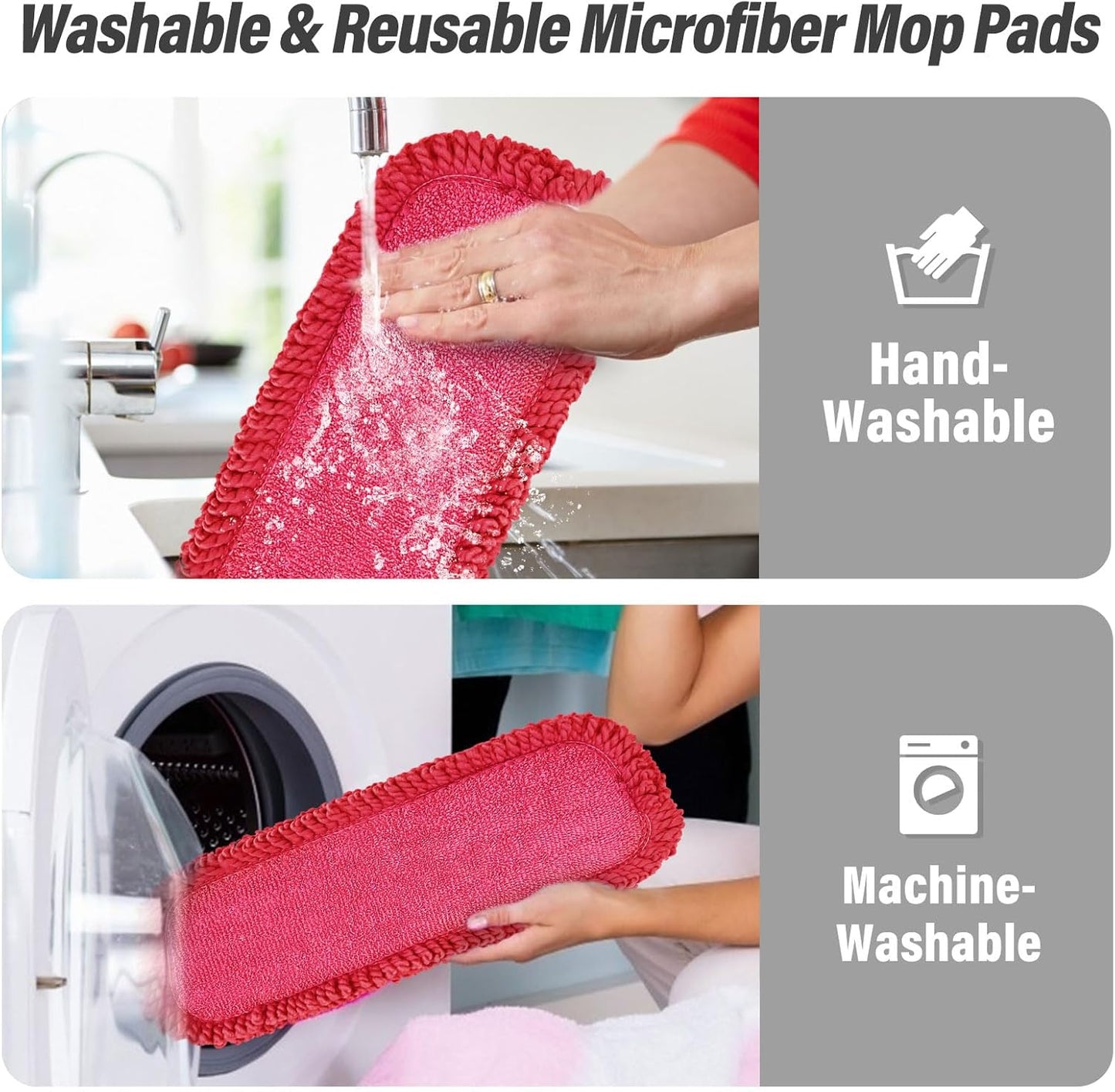 16.5 inch Mop Refills, 3 Pack Microfiber Reusable Replacement Mop Pads Flat Replacements Heads for Wet Or Dry Floor Cleaning and Scrubbing, Red Curly Cloth
