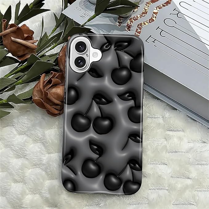 for iPhone 16 Case, HL2 Cute Cool Cherry Black Hybrid 2 Layer Hard Shell - Image 4