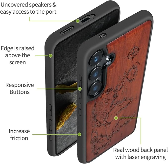 Carveit Wood Case for Galaxy S24 Plus Case Shockproof Protective Cover Unique - Image 6