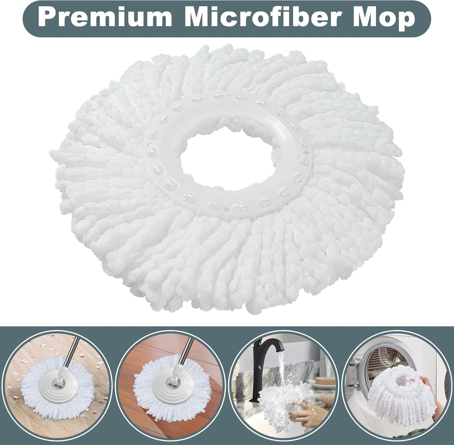 Mop and Bucket with Wringer Set,Spin Mop and Bucket System, Mops for Floor Cleaning,Household Supplies Tools with 6 Replacement Refills,61" Extended Handle for Household Hardwood Floor - White