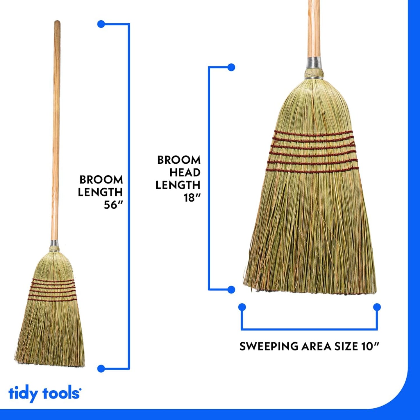 Corn Broom with Wood Handle Heavy Duty Indoor Outdoor Broom (1 1/4 Inch Handle)