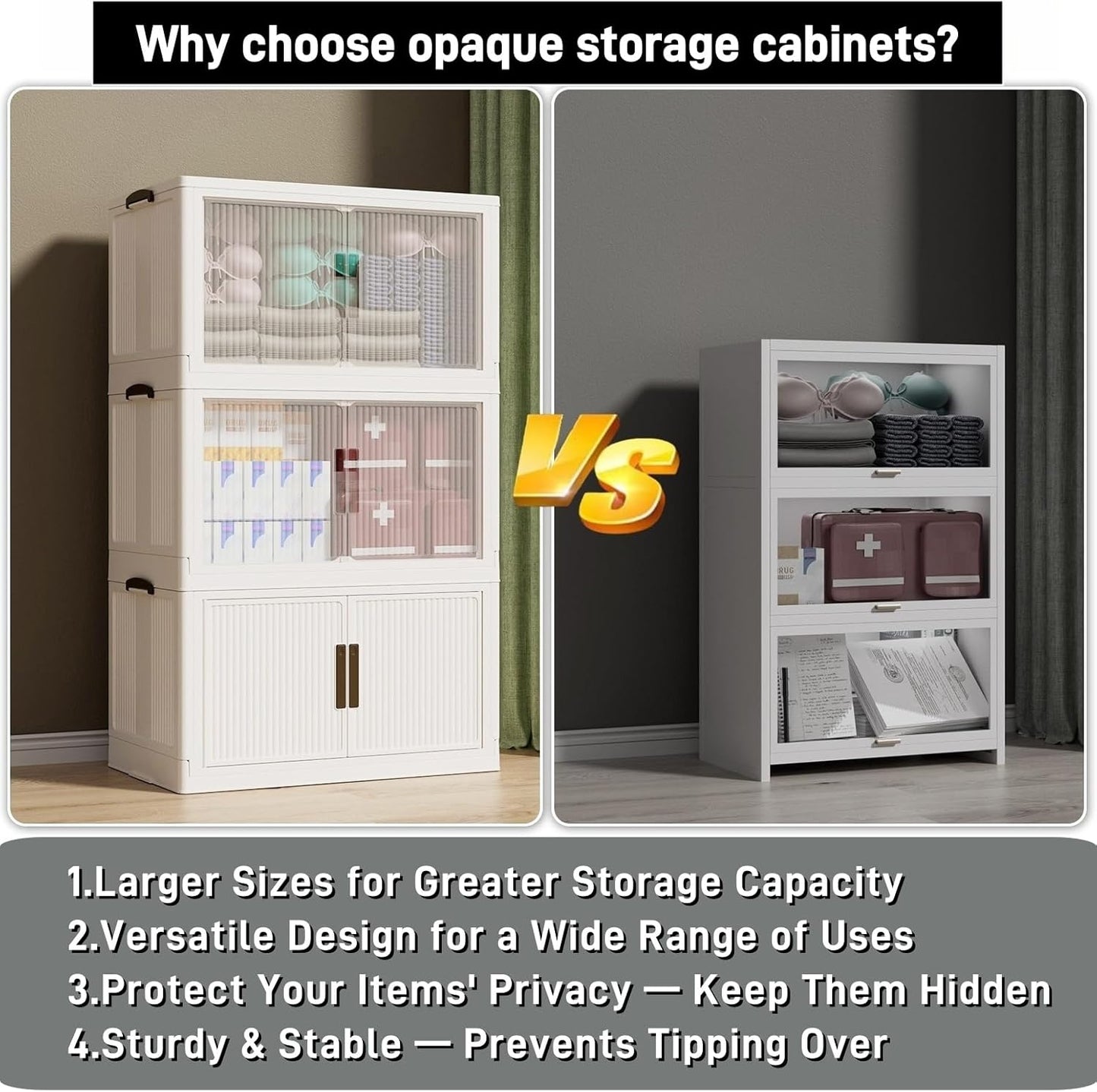 520QT/130GAL Stackable Storage Bins with 1 lid Storage Closet Organizers and Drawer Foldable Storage Bins Container with door Collapsible Storage Box for Home Office Dorm Room(104Qt X 5),White