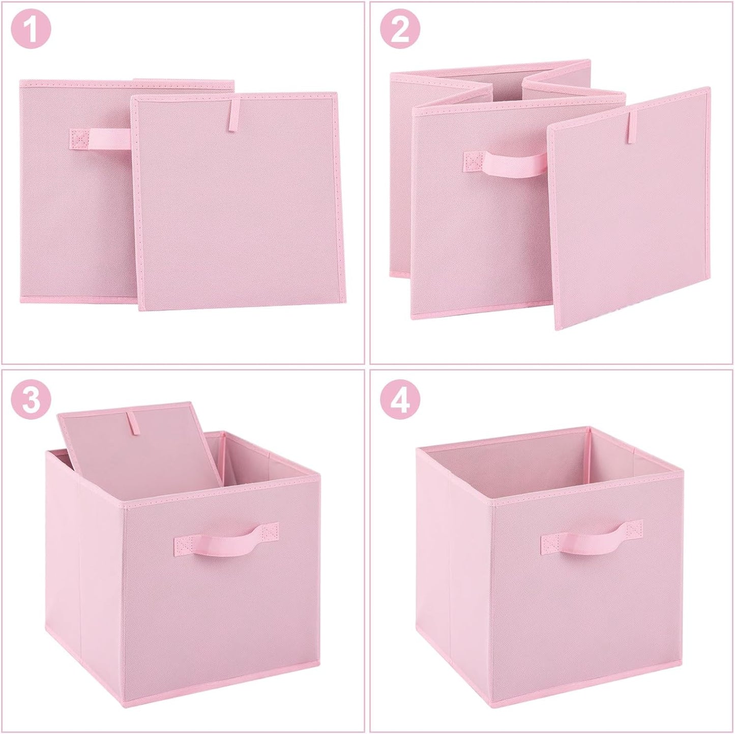 Stero 13x13x13 Inch Fabric Storage Bins 6 Pack Fun Colored Durable Storage Cubes with Handles Foldable Cube Baskets for Home, Kids Room, Closet and Toys Organization Pink