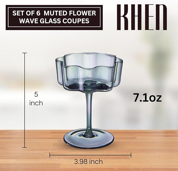 Khen Shatterproof Acrylic Flower Wavy Vintage Art Deco Martini, Champagne & - Image 2