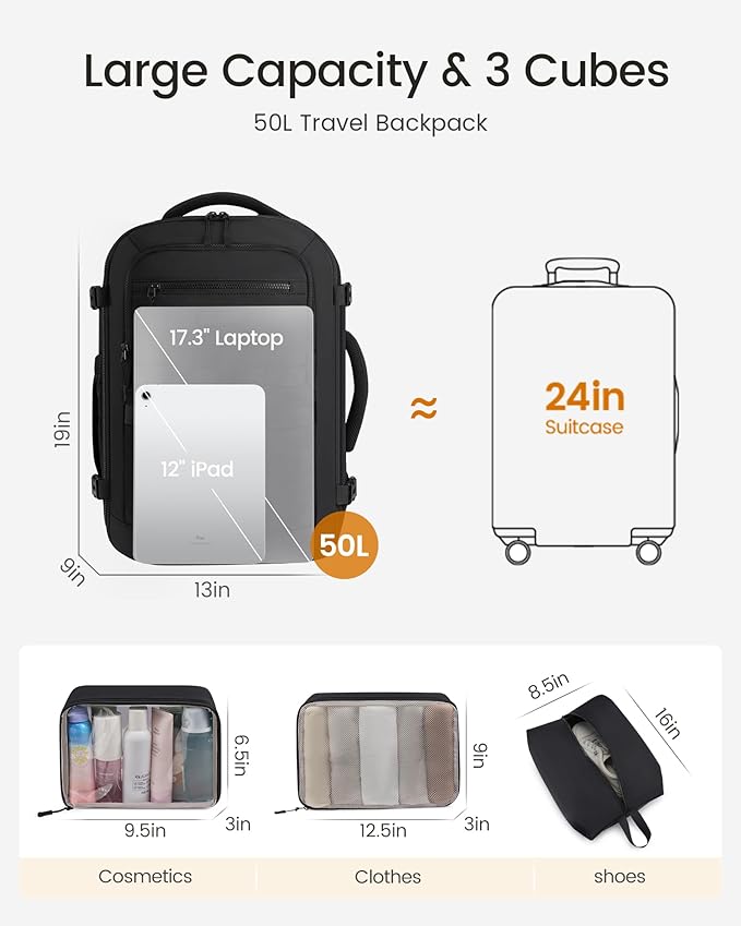LOVEVOOK 50L Travel Backpack for Women & Men, TSA Approved Carry On Backpack - Image 4