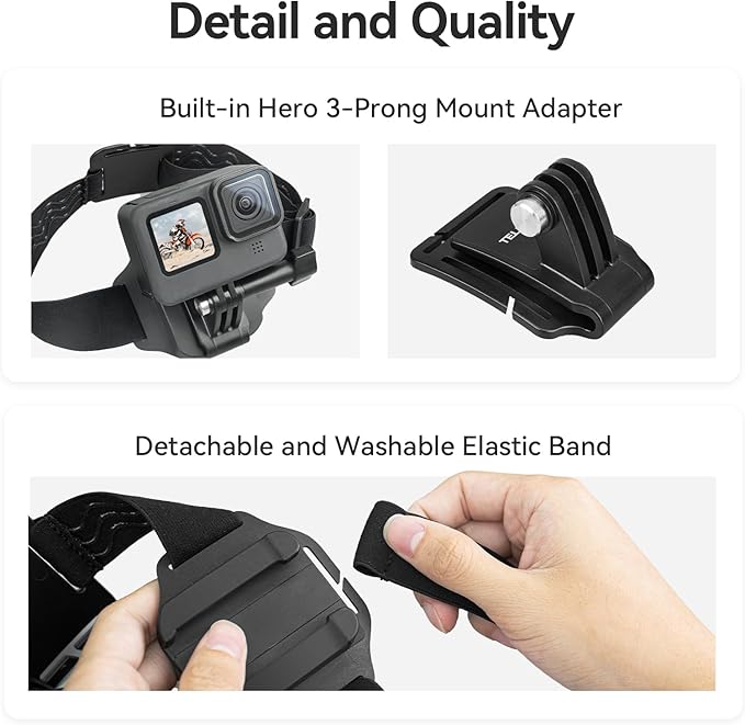 TELESIN Head Strap Mount with Cap Clip, Quick Release Head Belt Mount - Image 7