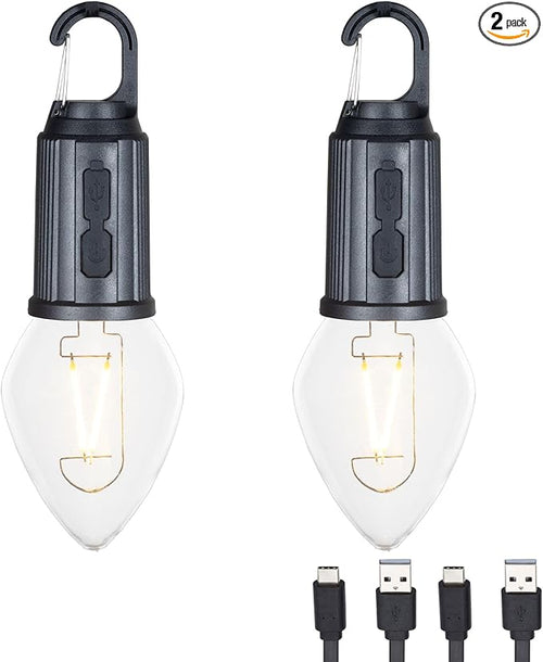 2-Pack Rechargeable Camp Light, Warm White LED Teardrop Bulb, Battery Powered by FestiveLiving