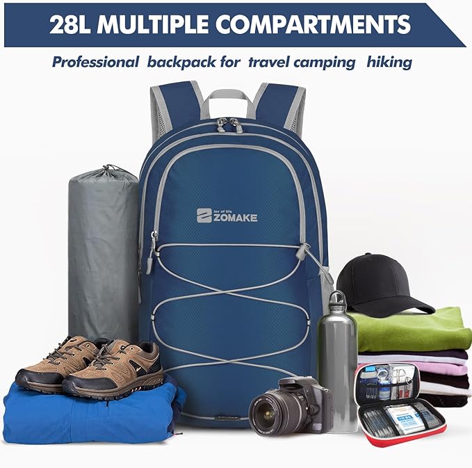 ZOMAKE Lightweight Packable Backpack 28L, Foldable Backpacks Water Resistant - Image 3