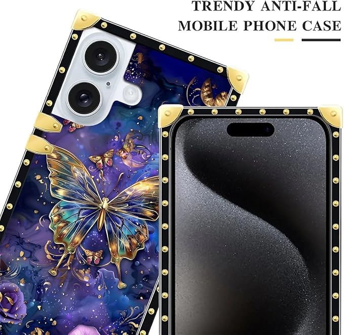 Compatible with iPhone 16 Case, Glistening Golden Butterfly Vibrant Purple Blue - Image 4
