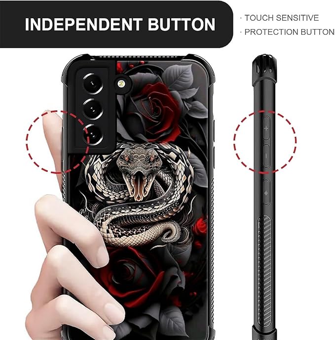for Samsung Galaxy S22 Plus Case, Entwined Rose Snake Pattern Graphic Design - Image 4