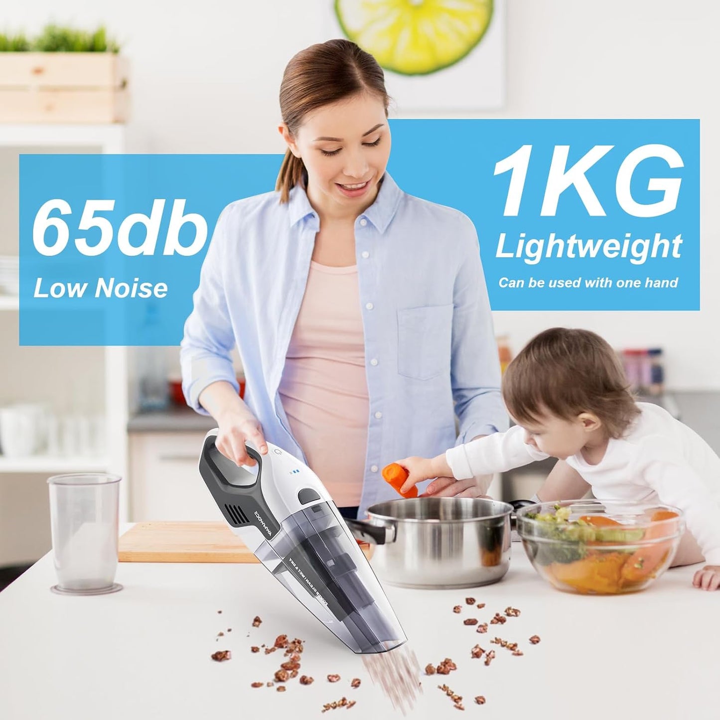 9700Pa Handheld Vacuum Cordless, 100W Portable Car Vacuum, Wet Dry Hand Held Vacuum, Lightweight Low-Noise Washable HEPA Filter Vacuum Cleaner for Car/Home/Pet/Office