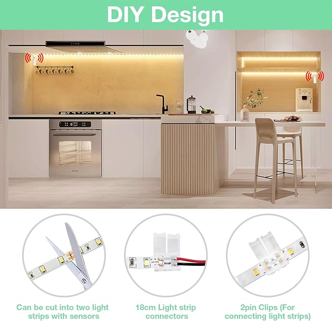 WOBANE Dual Motion Sensor Under Bed Lights, Rechargeable 16.4ft LED Light Strip - Image 3