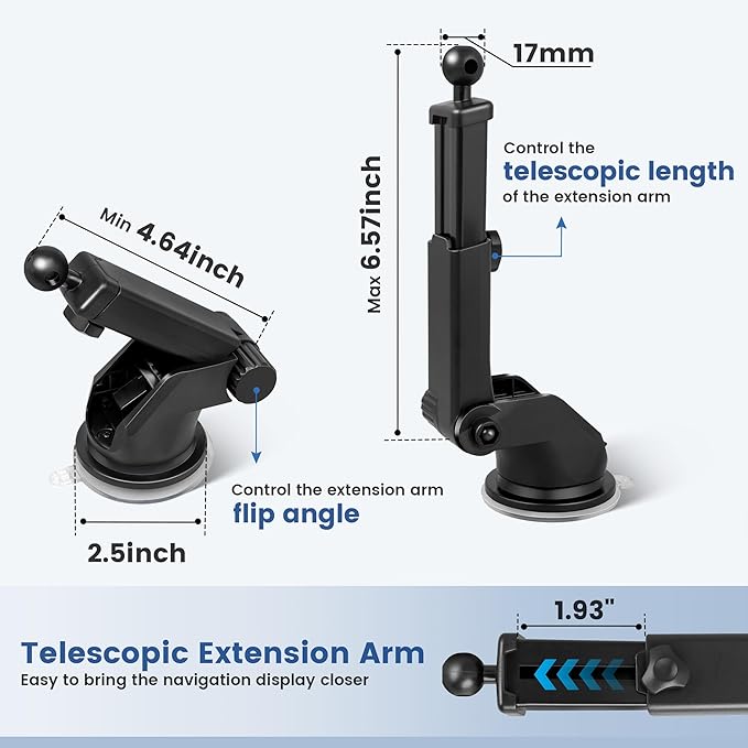 EWAY for Garmin GPS Mount w/Telescopic Extension Arm, Replacement Dash Ball - Image 4