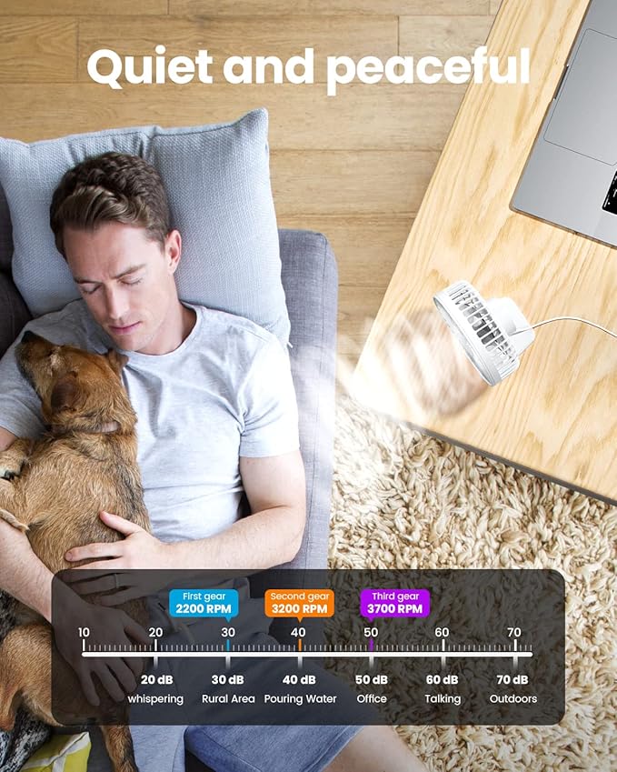 Gaiatop USB Desk Fan, Small But Powerful, Personal Portable Quiet 3 Speeds - Image 8