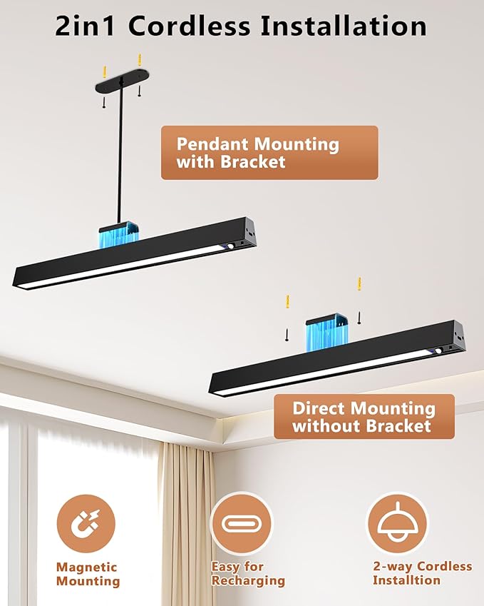 Rechargeable Motion Sensor Ceiling Light, Full Metal Pendant Lights, Battery - Image 7