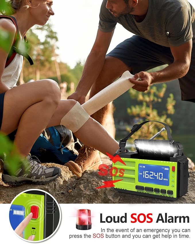 10000mAh/37000mWh Hand Crank Emergency Radio, AM FM NOAA Weather Alert Radio - Image 7