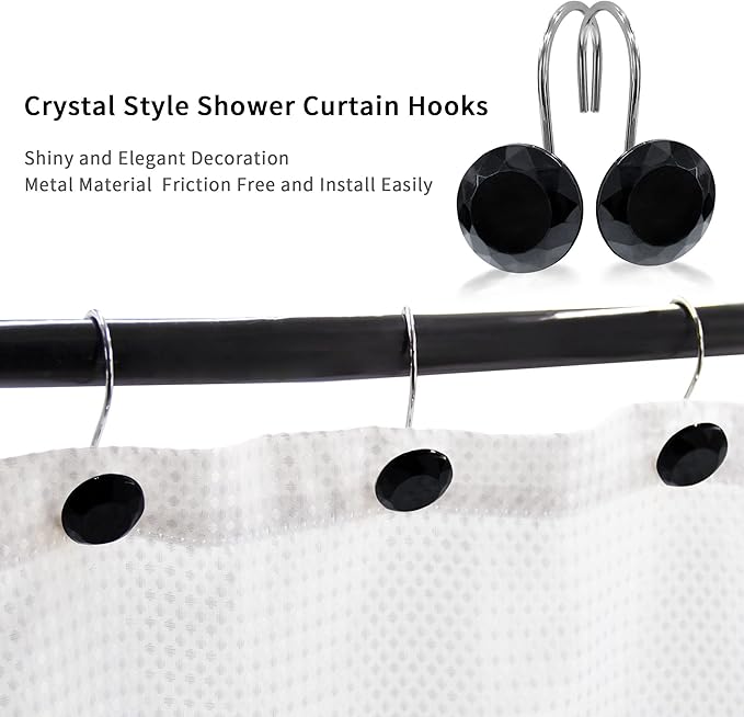 MitoVilla Black Shower Curtain Hooks Rings, Metal Shower Hooks - Image 3