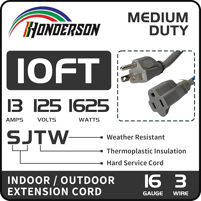 Indoor Outdoor Extension Cord Weatherproof, UL Listed, 16 Gauge 10FT Grey 3 - Image 2