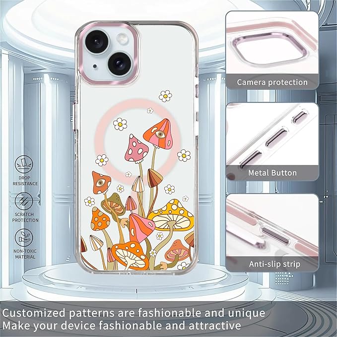 Case for iPhone 13/14, Retro Mushroom Sunflower Phone Case Design，for Women - Image 2