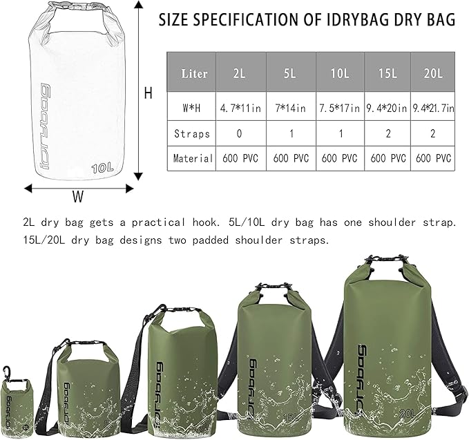 IDRYBAG Dry Bag for Kayaking Waterproof 2L/5L/10L/15L/20L, Small Dry Sack - Image 3