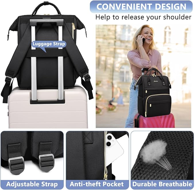 FOCDOD Women Laptop Backpack Work Bag - Image 4