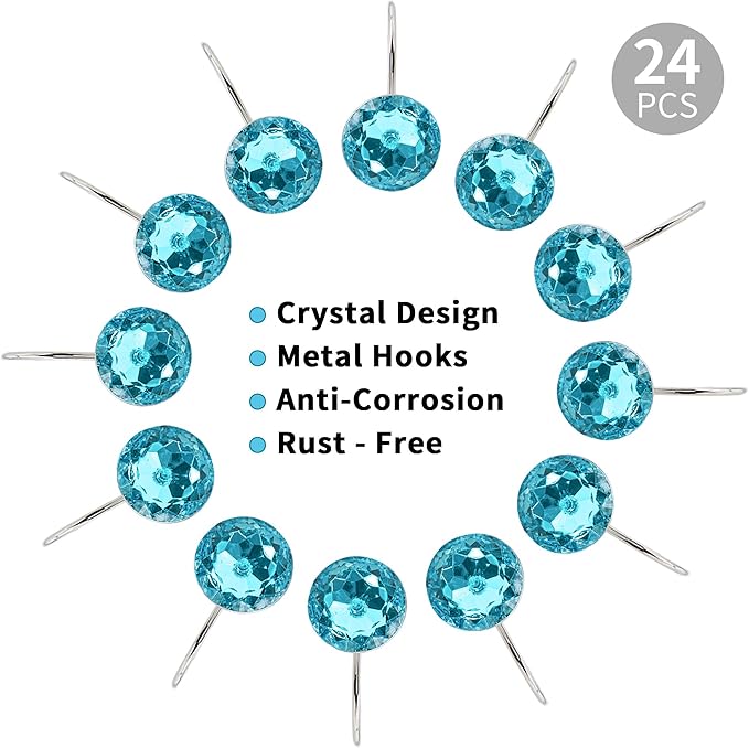 MitoVilla 24 Pcs Set Teal Blue Shower Curtain Hooks, Metal Shower Hooks - Image 4