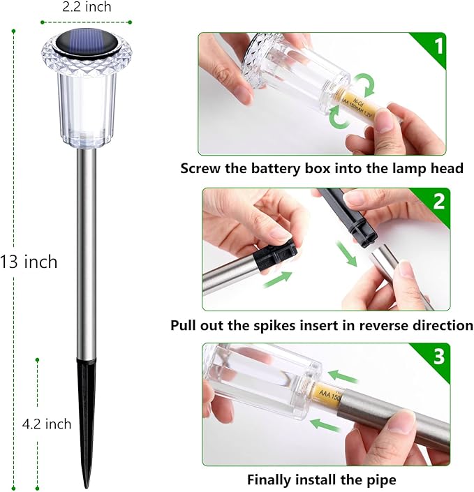Solar Lights Outdoor 15 Pack Solar Pathway Lights LED Waterproof Stainless - Image 5