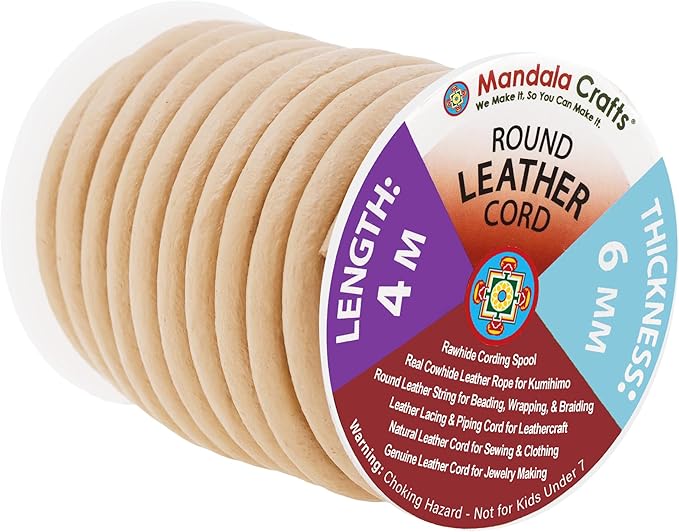 Mandala Crafts Round Genuine Beige Leather Cord by MandalaCrafts