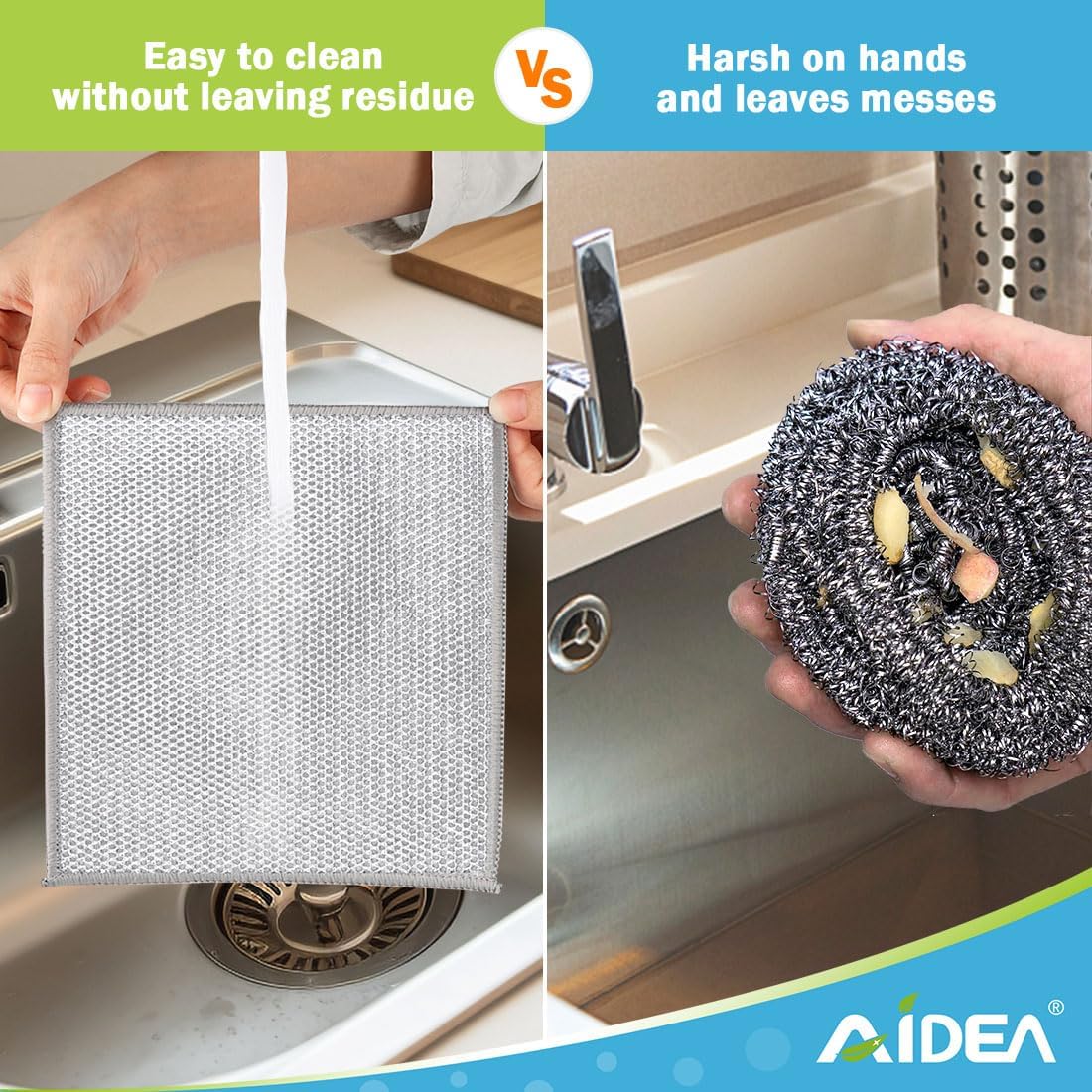 AIDEA Non Scratch Wire Dishcloth 12PK, Wire Dishwashing Rag for Wet and Dry, Washable Dish Rags No Odor, Cleaning Pads Steel Scrubber for Cookware, Sinks, Dishes, Stove Tops, 7"×8"